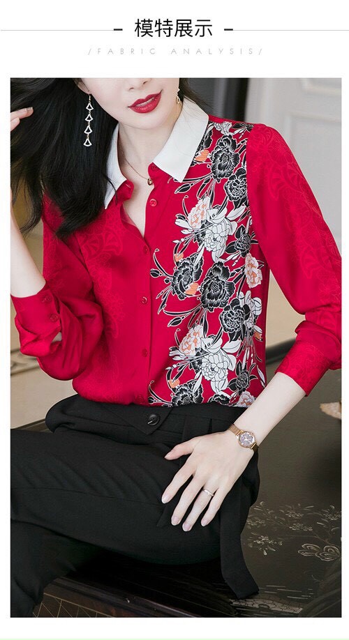 Áo Sơ Mi Đỏ Phối Hoa - SM65